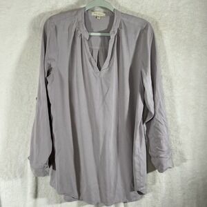 Side Stitch Purple Tencera Popover Tunic Roll Tab Sleeve Hem Lagenlook Boho - S